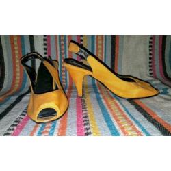 Vintage gele slingbacks met peeptoe maat 37