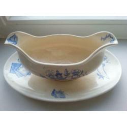 Saucière ~ sauskom ~ juskom ~ ecru-blauw gemerkt ~ brocante