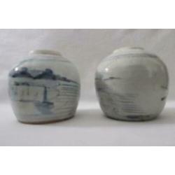 twee antieke chinese gemberpotten (19 eeuws) Landschapsdecor