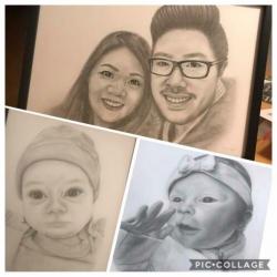 Portret tekening laten maken baby’s kinderen volwassenen etc