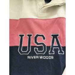 River Woods blauw roze witte Rugby trui maat M, valt groot