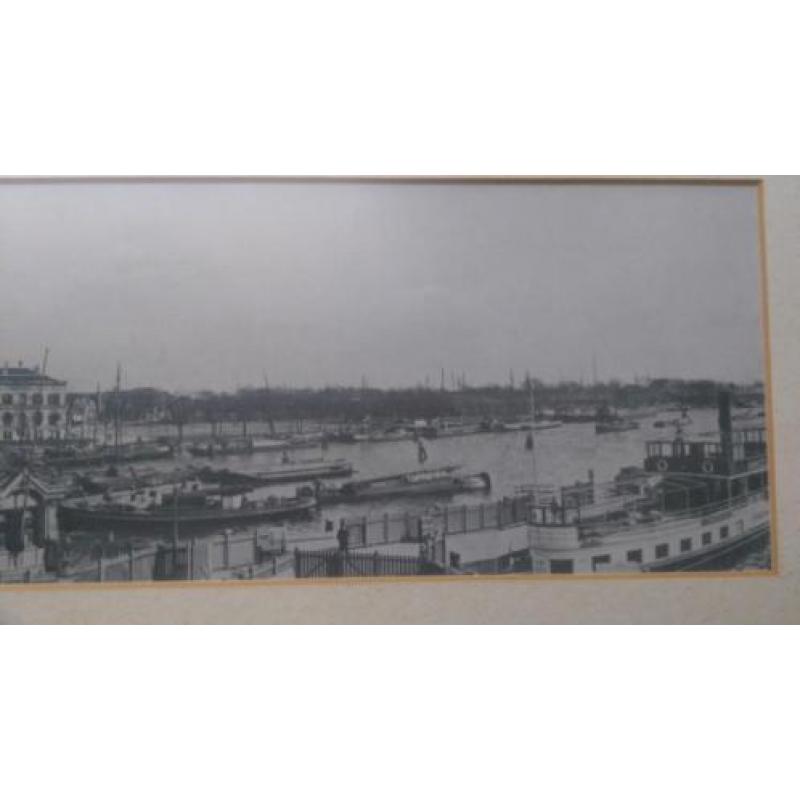 Oude prent Dam en sluizen in Zaandam anno1910 lijst 78x28cm