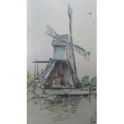 tek.aquarelverf Wim Jansen (1923 - 1992) molen Hardinxveld