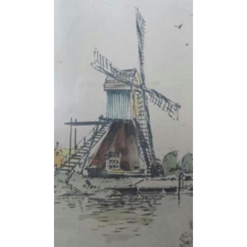 tek.aquarelverf Wim Jansen (1923 - 1992) molen Hardinxveld