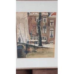 Jan Korthals tek. aquarel Amsterdam Leidsegracht Herengracht