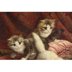 Cornelis Raaphorst 1875-1954 Vijf Kittens spelend op tafel