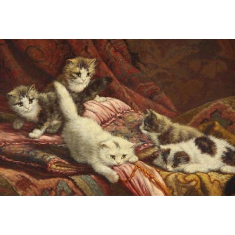 Cornelis Raaphorst 1875-1954 Vijf Kittens spelend op tafel