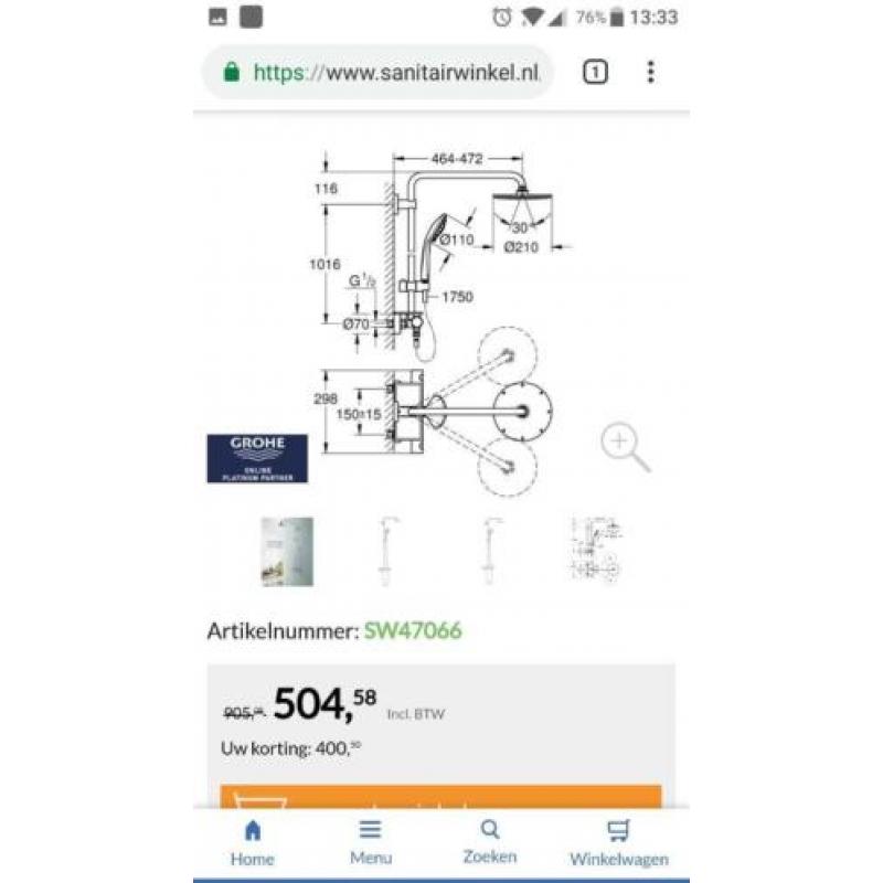 Grohe regendouche 21cm douchesysteem